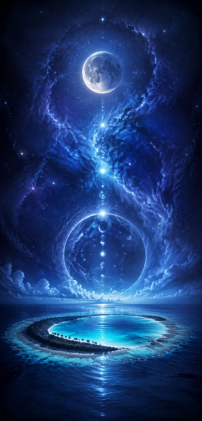 Atolón bajo la luna
