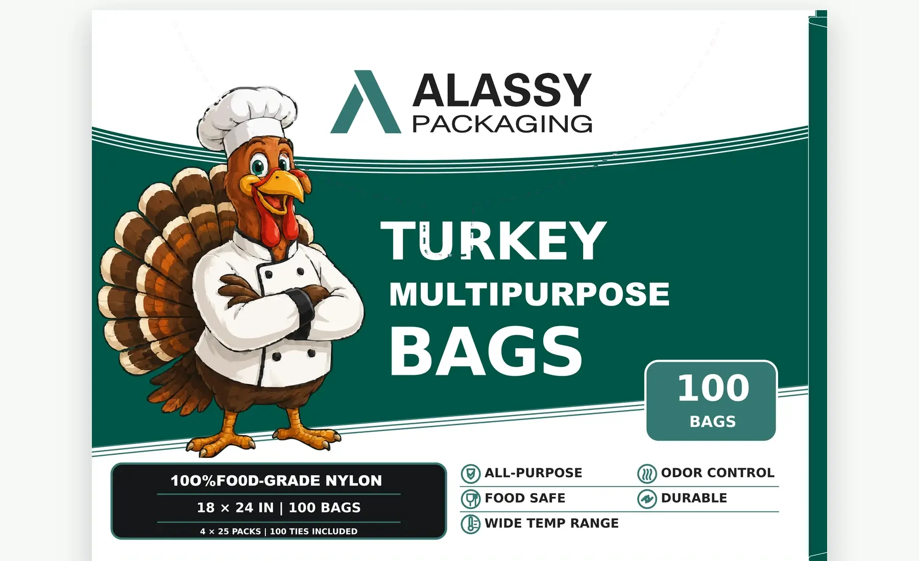 Bolsas ALASSY para hornear pavo de 18 × 24 pulgadas, caja de 100 unidades